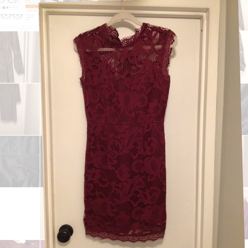 Burgundy Lace Dress Wedding guest Zip Bodycon Stretch Sans Souci Medium Maroon